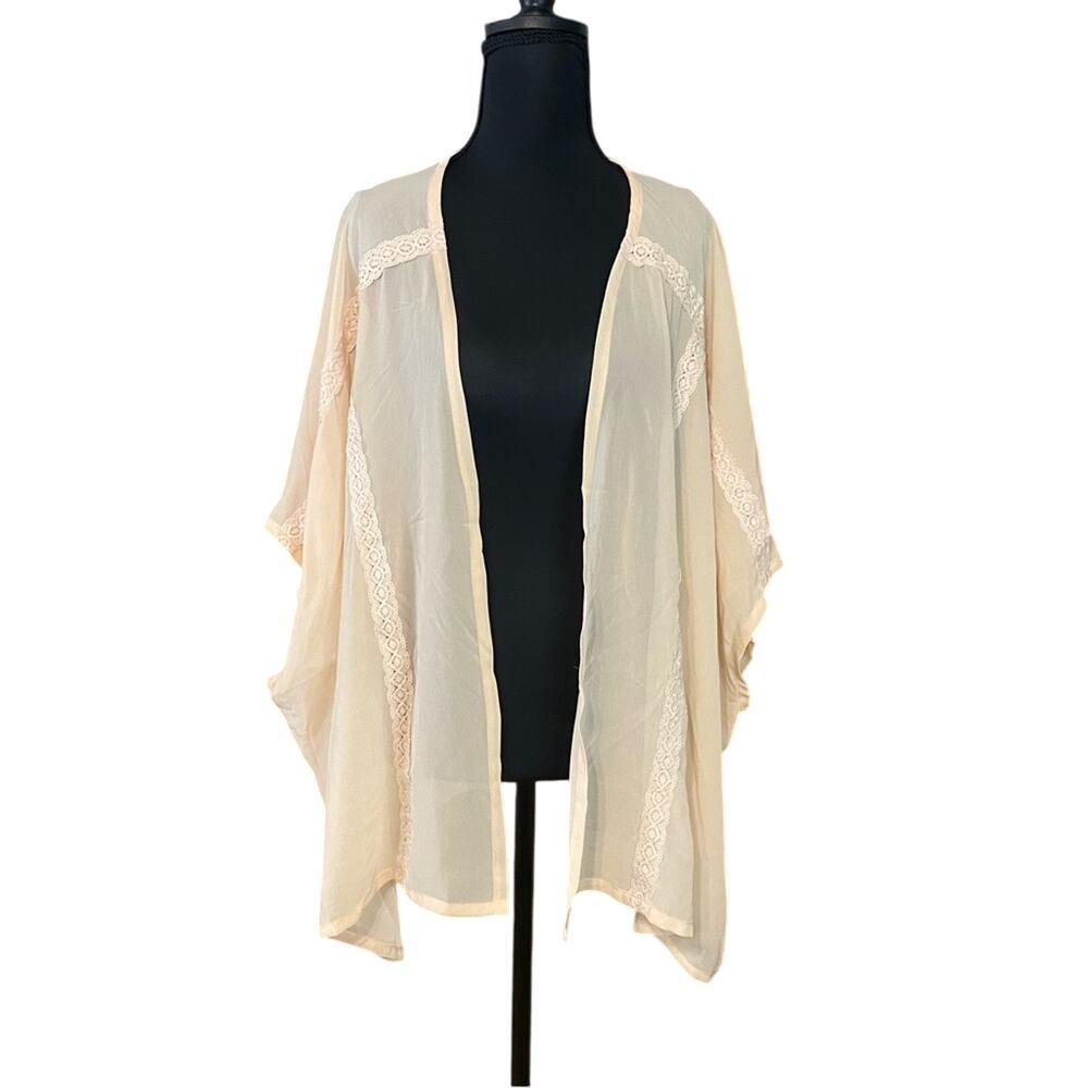 Moral Fiber NWT plus size petal pink Sheer Kimono Cardigan with lace detail 2X